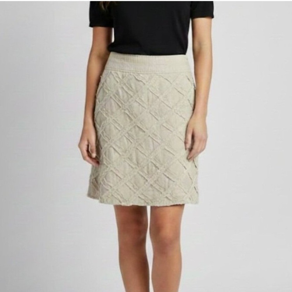 Linen Blend Boho Skirt Raw Edge A-Line Size Medium Beige Textured